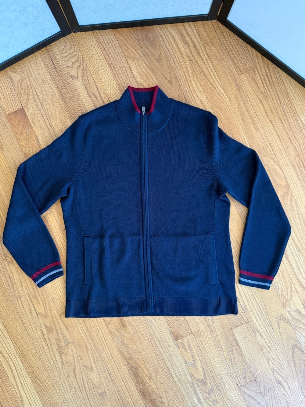 Brooks Brothers NetJets Uniform Men's XL Navy Merino Wool Full Zip Sweater